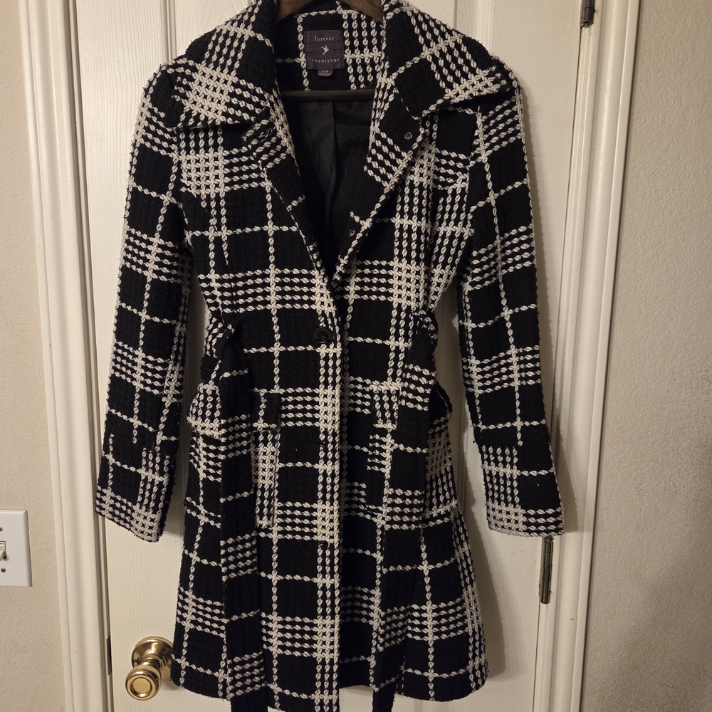Forever 21 Black and White Checkered Trench Coat